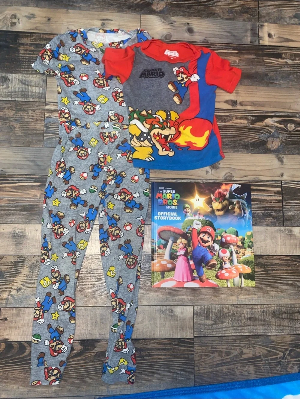 Nintendo Mario PJ, blanket, and book lot